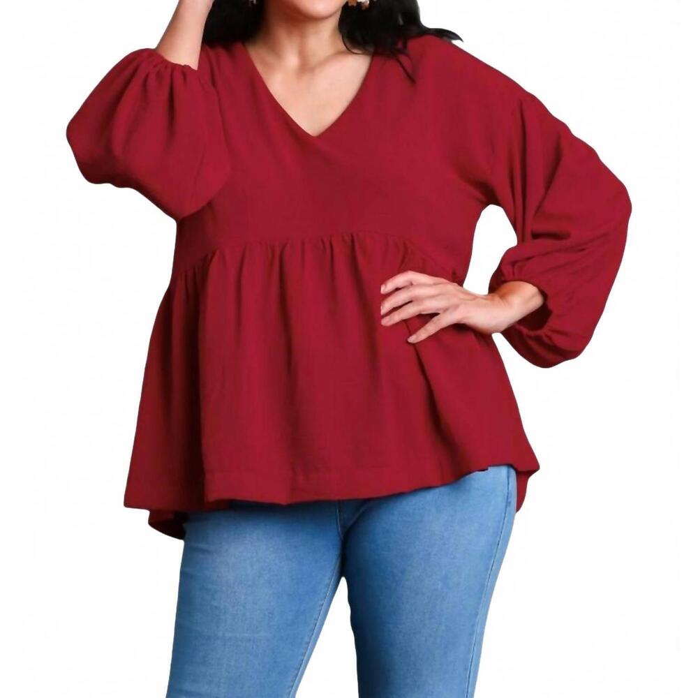 NEW UMGEE v-neck babydoll top in red - Picture 6 of 7